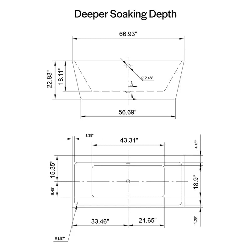Empava 67-Inch Freestanding Soaking Tub with Center Drain (EMPV-67FT1516)