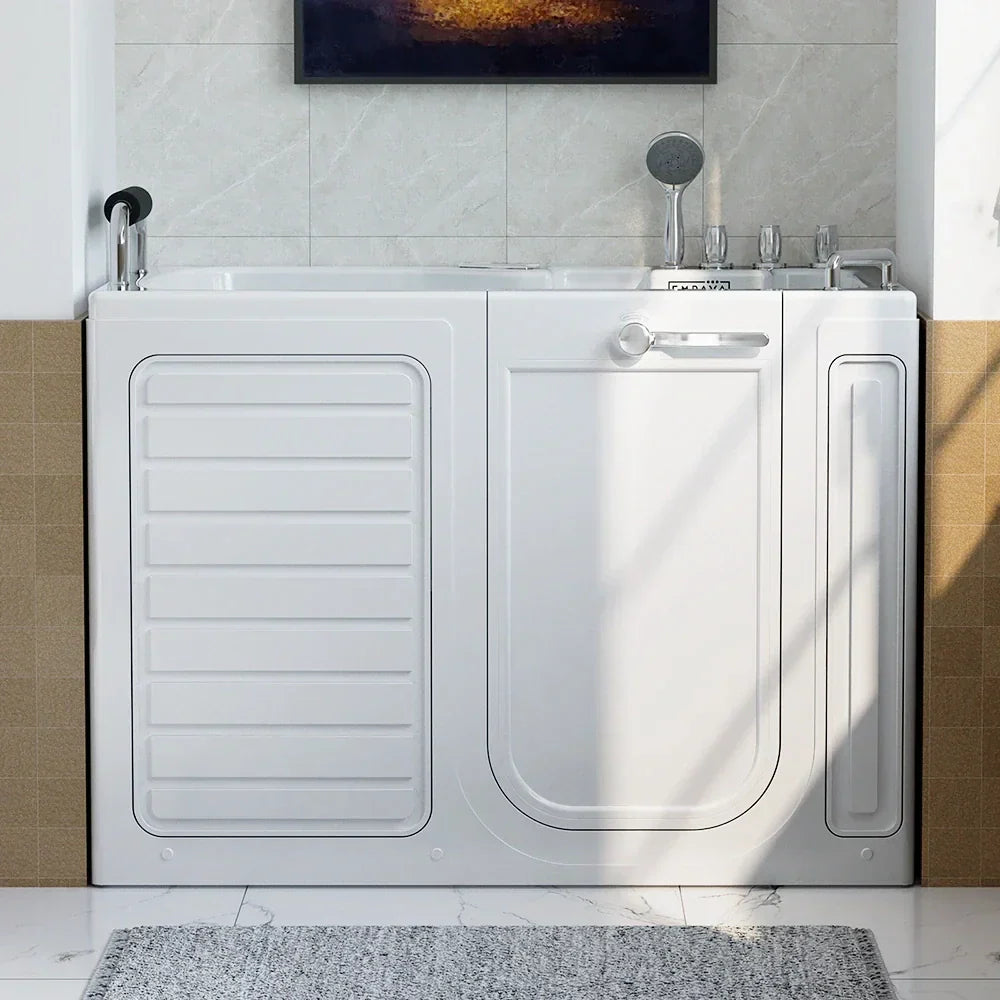 Empava 54-Inch Alcove Inline Heater Whirlpool Walk-in Tub 2.0 Upgraded with Right Drain (EMPV-54WIT08)