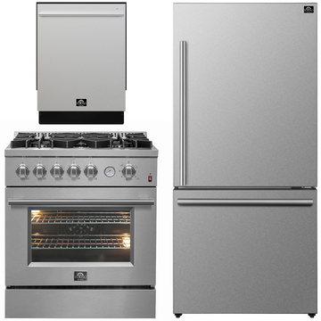 FORNO Appliance Package - 30" Gas Range with Griddle, 31" Refrigerator and Tall Tub Dishwasher, FBDL-012-01CAUS