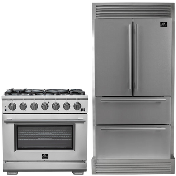 FORNO Appliance Package - 36" Gas Range and 36" Refrigerator with Ice Maker and Grill Trim, FBDL-019-03CAUS