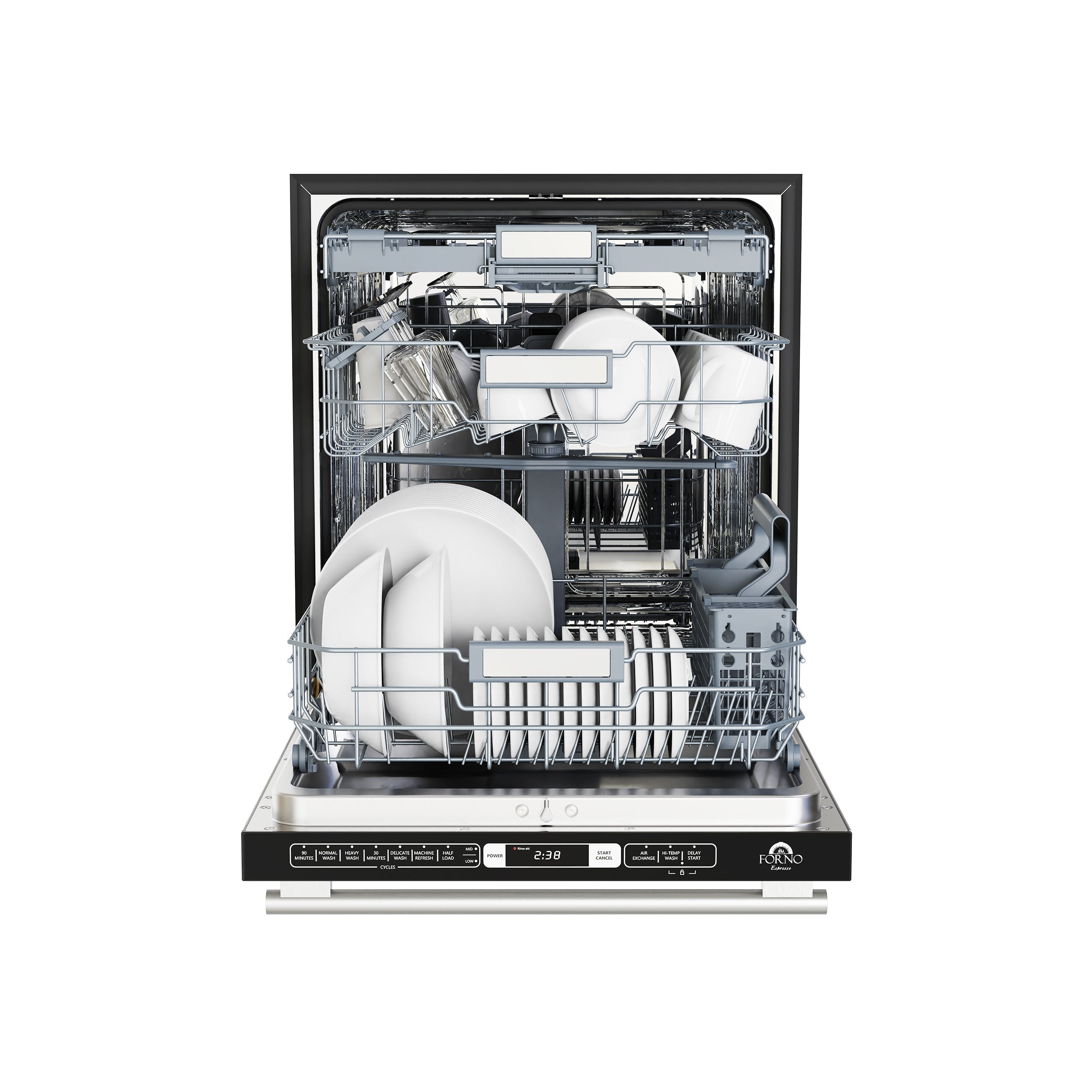 FORNO Romano 24-Inch Built-In Tall Tub Dishwasher, Black with Antique Brass Handles (Model FDWBI8035-24BLK)