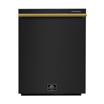Forno Pozzo 24-Inch Built-In Dishwasher, Black with Antique Brass Handle (Model FDWBI8067-24BLK)