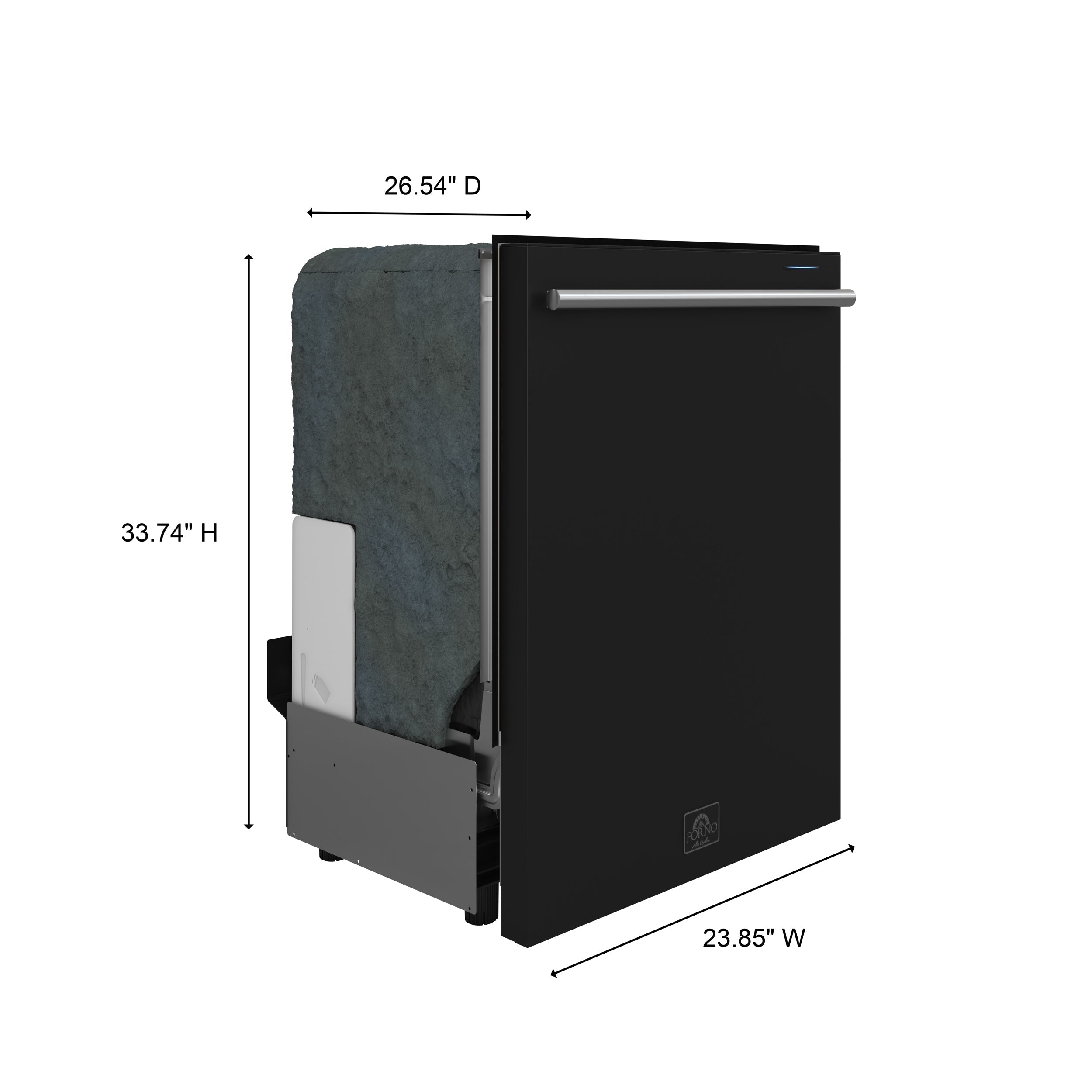 FORNO Pozzo 24-Inch Built-In Dishwasher, Black Finish with Stainless Steel Handles (Model FDWBI8067-24BLK)