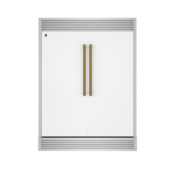 Forno Maderno 60-Inch Built-In Convertible Refrigerator/Freezer, 27.2 Cu. Ft., White, Antique Brass Handles, Grill Trim Kit (FFFFD1722-60SG-WHT)