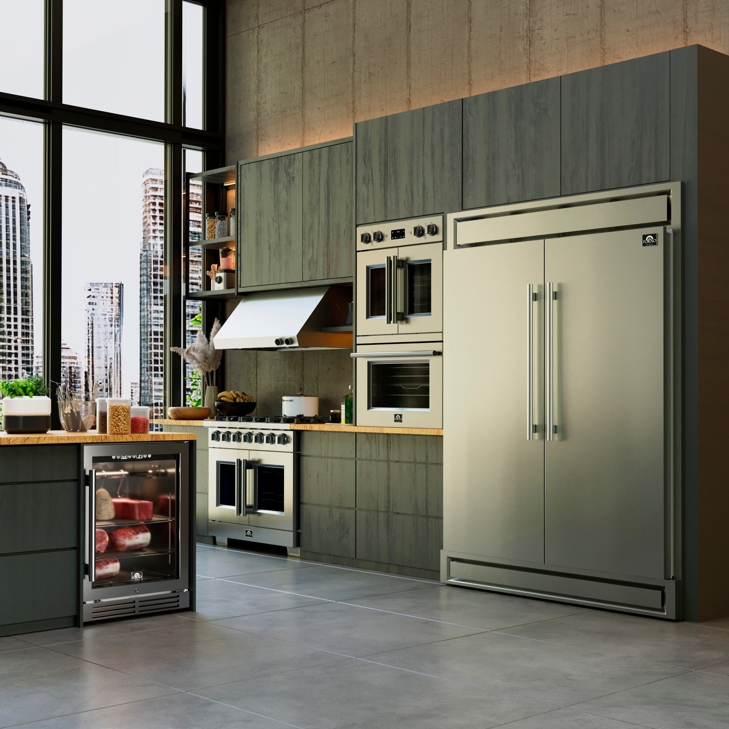 FORNO Gallico 30-Inch French Door Double Electric Wall Oven, 7.36 Cu. Ft., Air Fry, Self-Clean, Sous Vide, Telescopic Racks, Model FBOEL1388-30