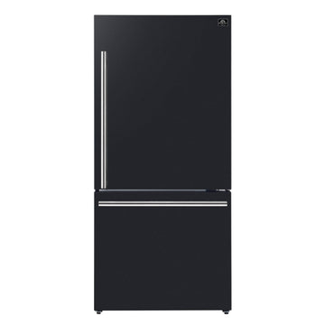Forno Milano 31 in. Bottom Freezer Refrigerator, 17.2 cu ft, Right-Hinged Door, Black with Stainless Steel Handles (Model FFFFD1785-31BLK)