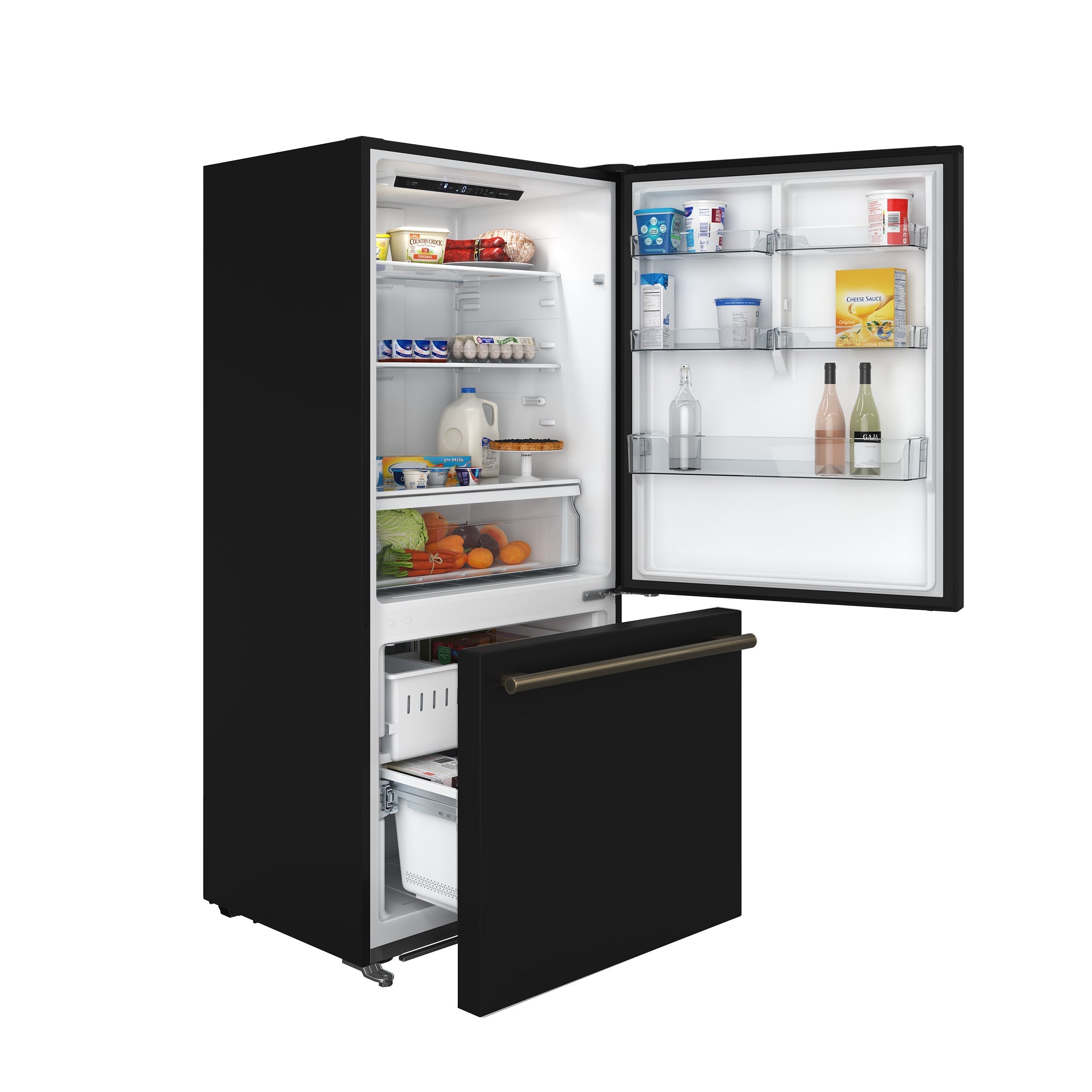 Forno Milano 31 in. Bottom Freezer Refrigerator, 17.2 cu ft, Right-Hinged Door, Black with Stainless Steel Handles (Model FFFFD1785-31BLK)