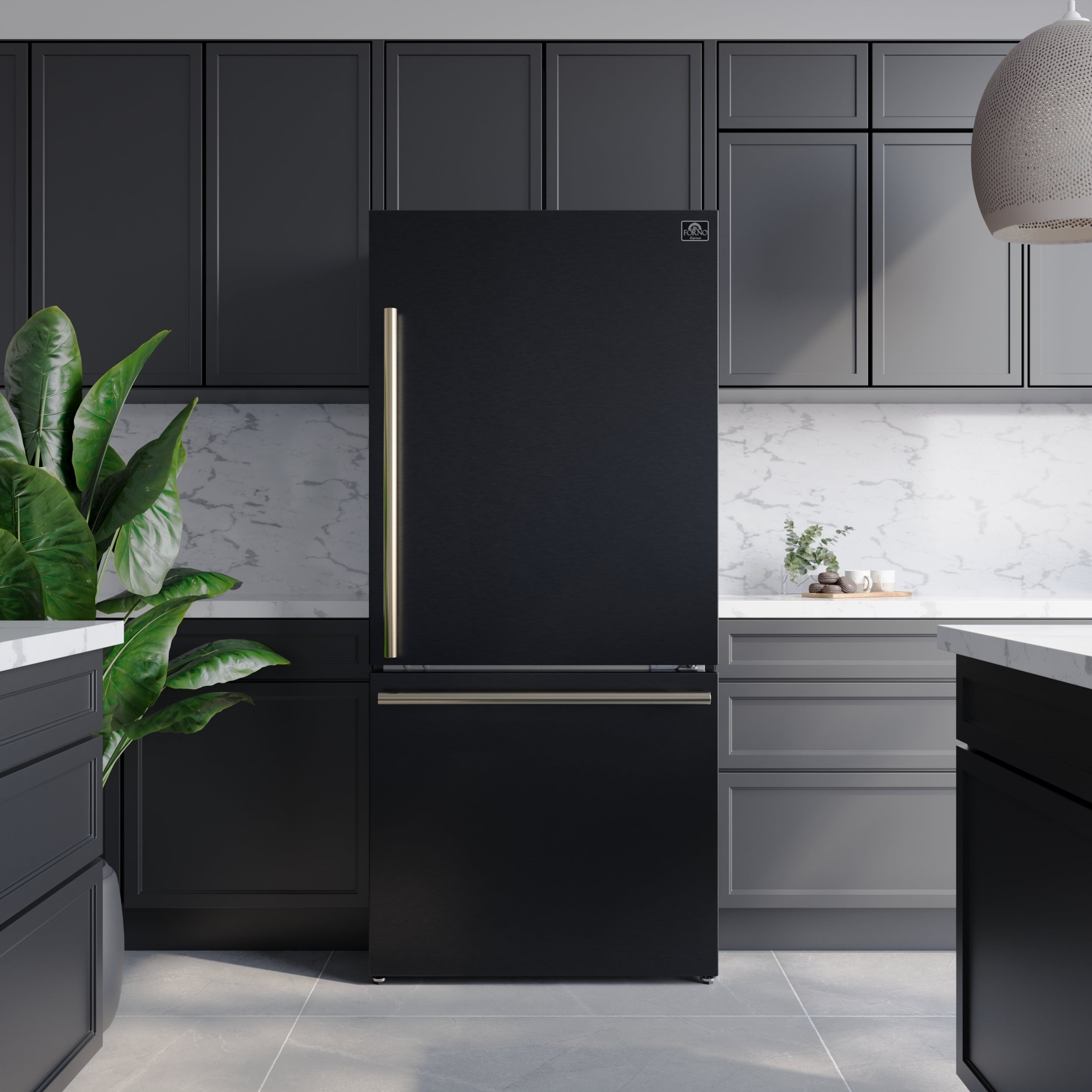 Forno Milano 31 in. Bottom Freezer Refrigerator, 17.2 cu ft, Right-Hinged Door, Black with Stainless Steel Handles (Model FFFFD1785-31BLK)