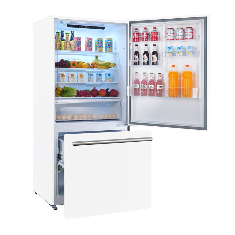 FORNO Espresso Package - 30" Electric Range, Refrigerator and Dishwasher in White with Stainless Steel Handles