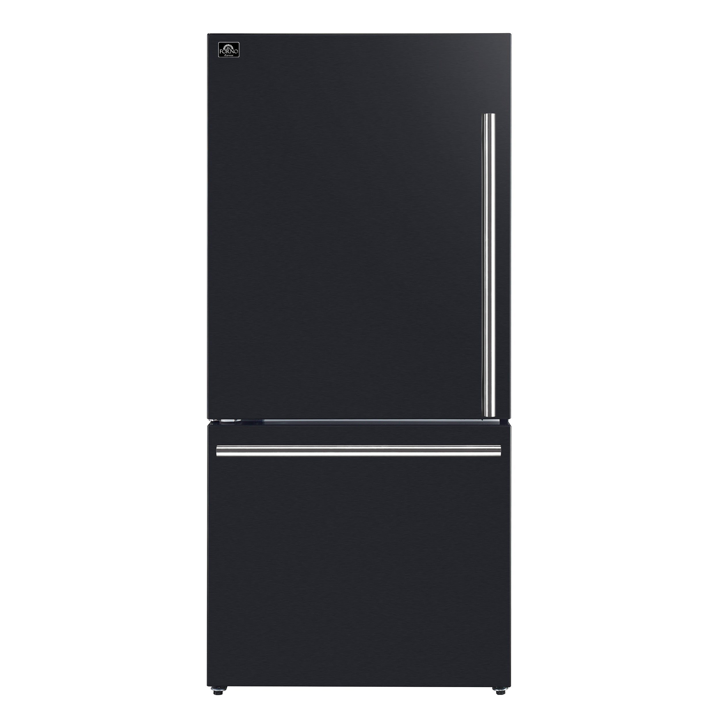FORNO Espresso Milano 31-Inch Counter-Depth Refrigerator with Bottom Freezer, 17.2 cu. ft., Left-Hinged Door, Ice Maker, Black with Stainless Steel Handles (Model FFFFD1786-31BLK)