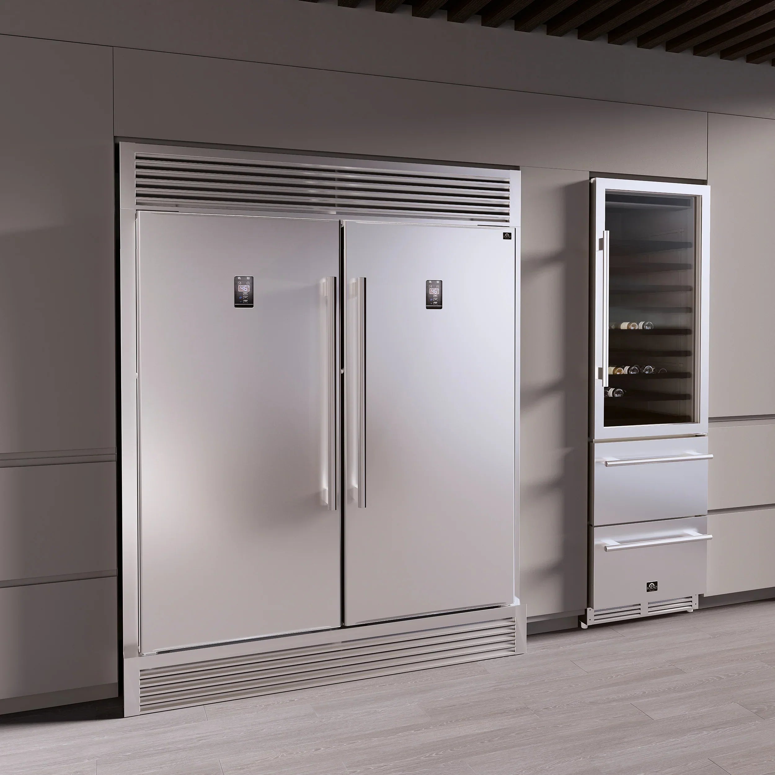 FORNO Appliance Package - 48" Gas Range and 60" Refrigerator with Grill Trim, FBDL-019-04CAUS