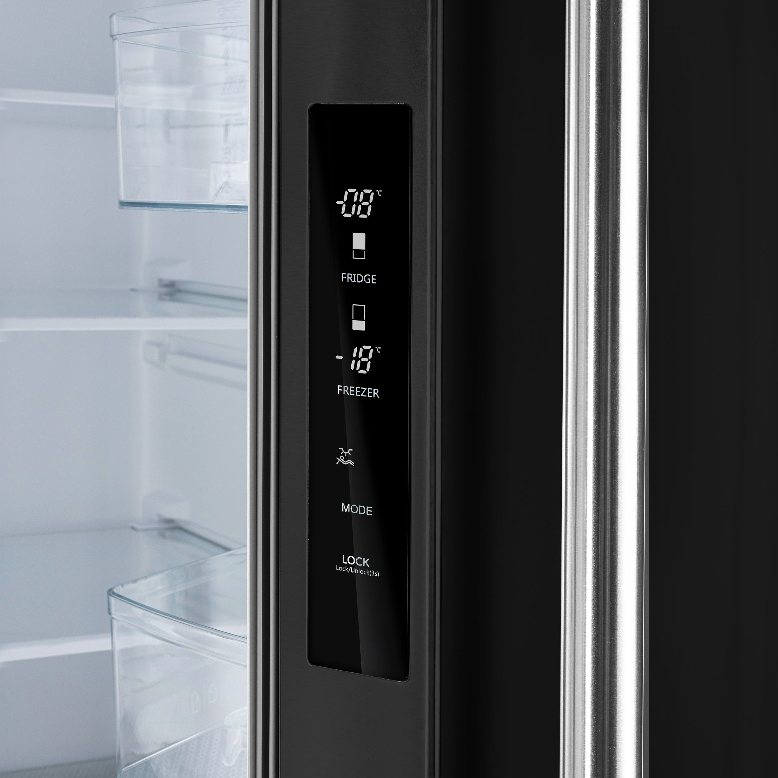 Forno Gallipoli 30-Inch French Door Refrigerator, 17.5 cu. ft., Black, with Ice Maker and Stainless Steel Handles (Model FFFFD1974-31BLK)