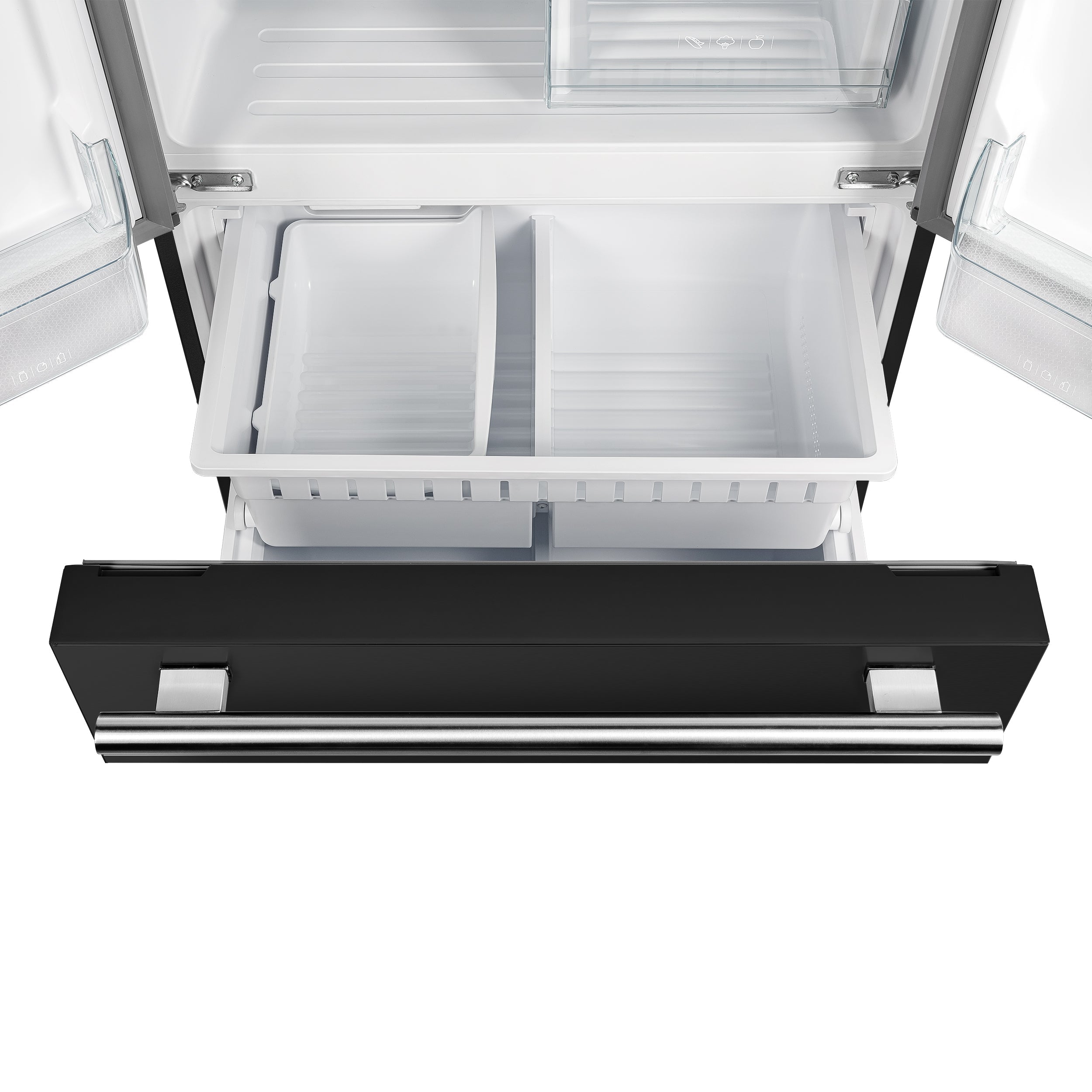 Forno Gallipoli 30-Inch French Door Refrigerator, 17.5 cu. ft., Black, with Ice Maker and Stainless Steel Handles (Model FFFFD1974-31BLK)