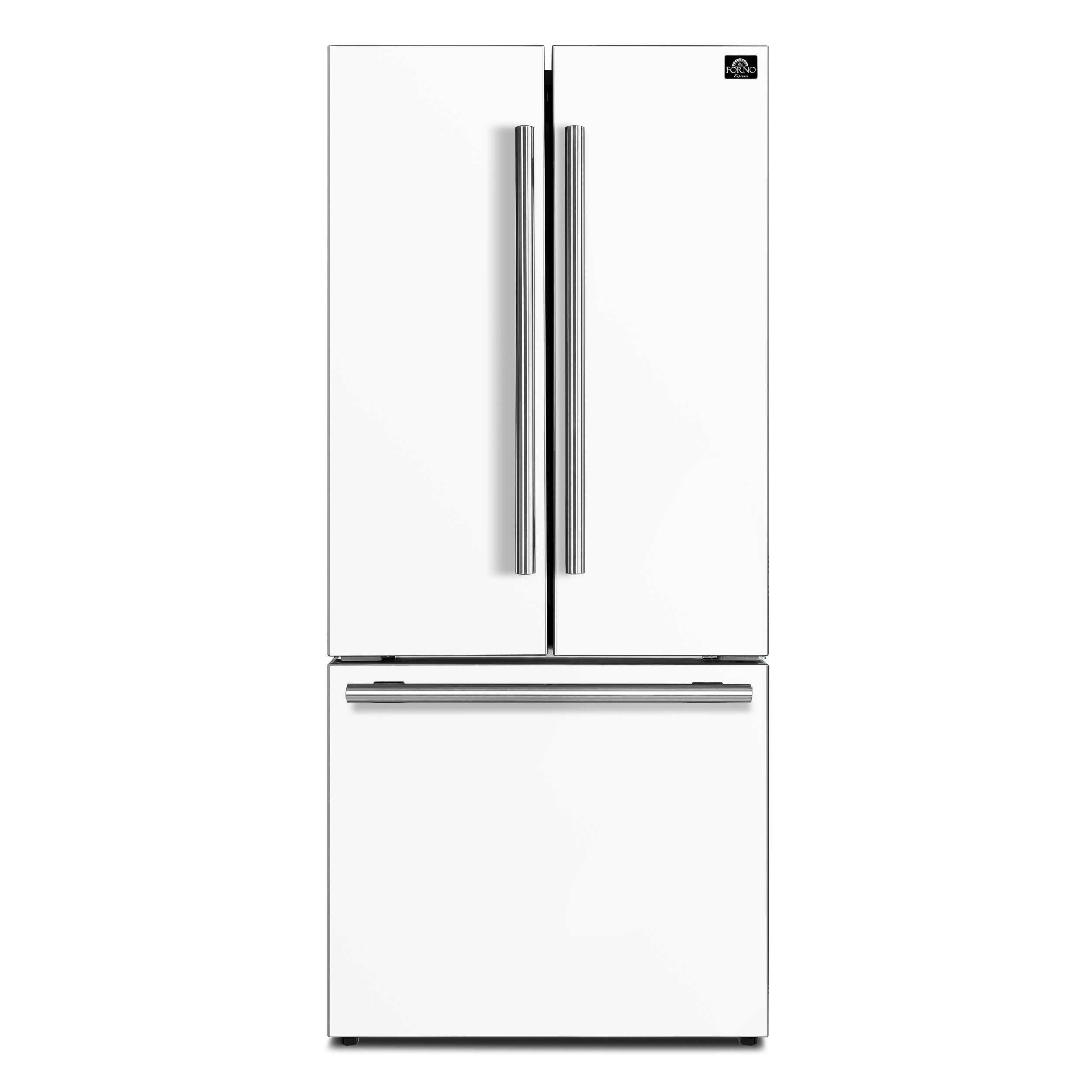FORNO Gallipoli 30-Inch French Door Refrigerator, 17.5 cu ft, White, Ice Maker, Stainless Steel Handles (Model FFFFD1974-31WHT)