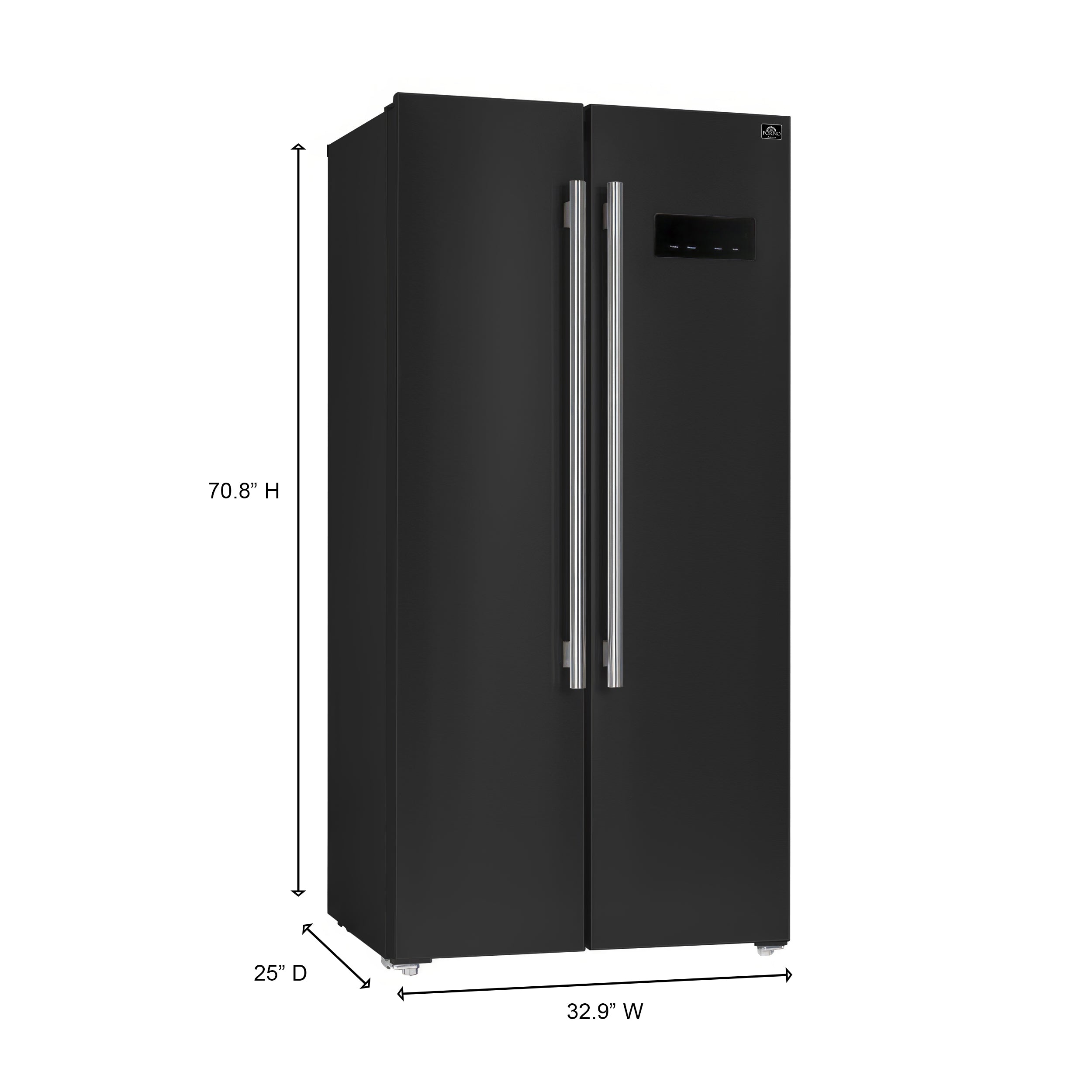 FORNO Salerno 33-Inch French Door Refrigerator, 15.6 Cu. Ft., Black with Stainless Steel Handles (Model FFRBI1805-33BLK)