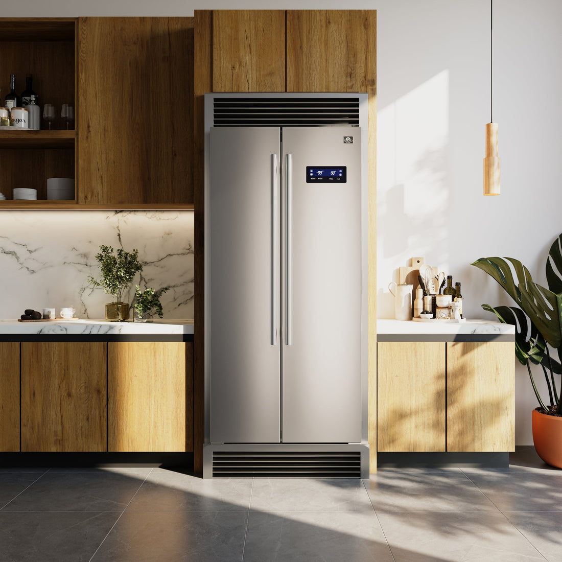 Forno Salerno 37-Inch Side-by-Side Built-In Refrigerator, 15.6 Cu. Ft., Stainless Steel with Grill Trim Kit (Model FFRBI1805-37SG)
