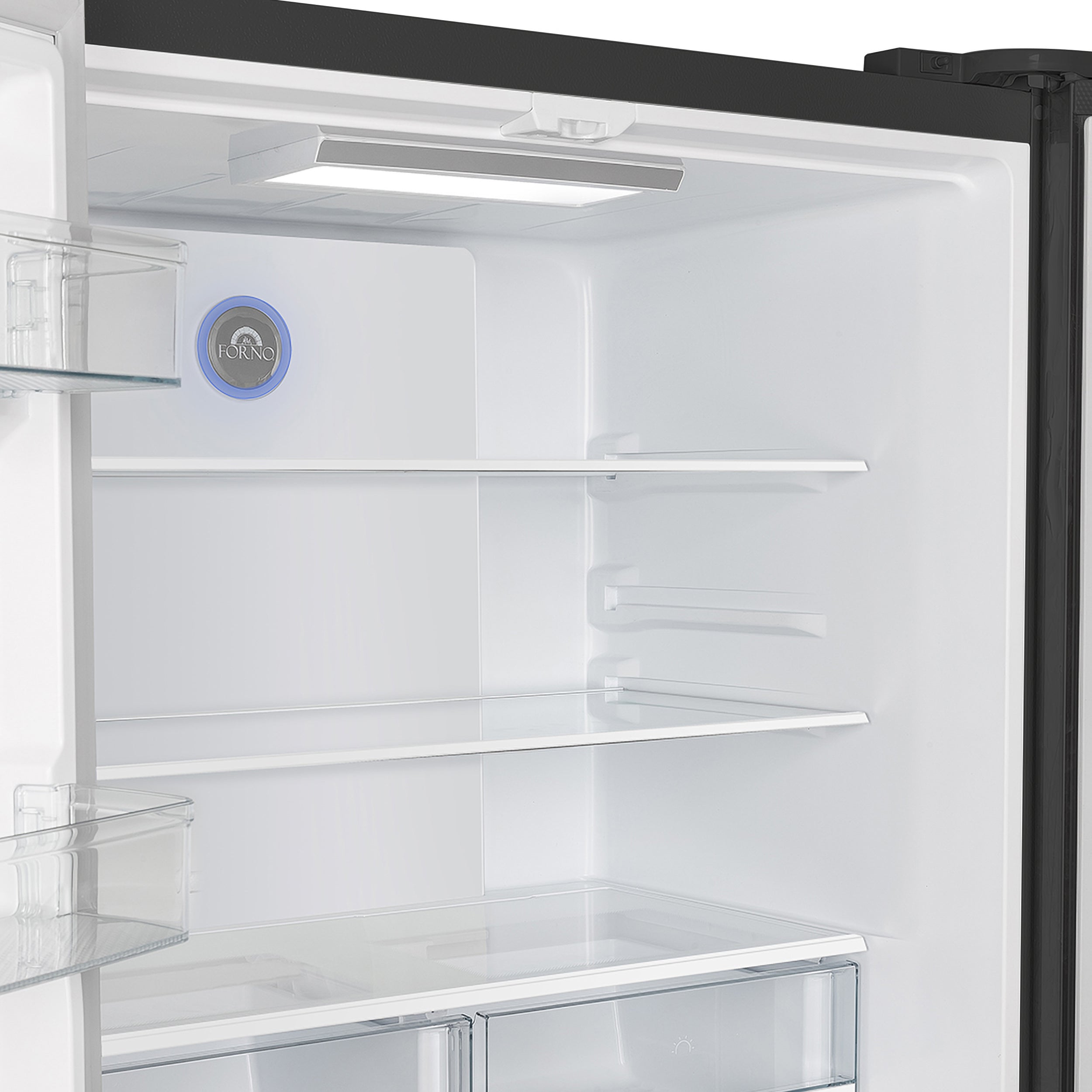 FORNO Moena 36-Inch Counter-Depth Refrigerator, 19.2 cu. ft., with Ice Maker, Black with Antique Brass Handles (FFRBI1820-36BLK)