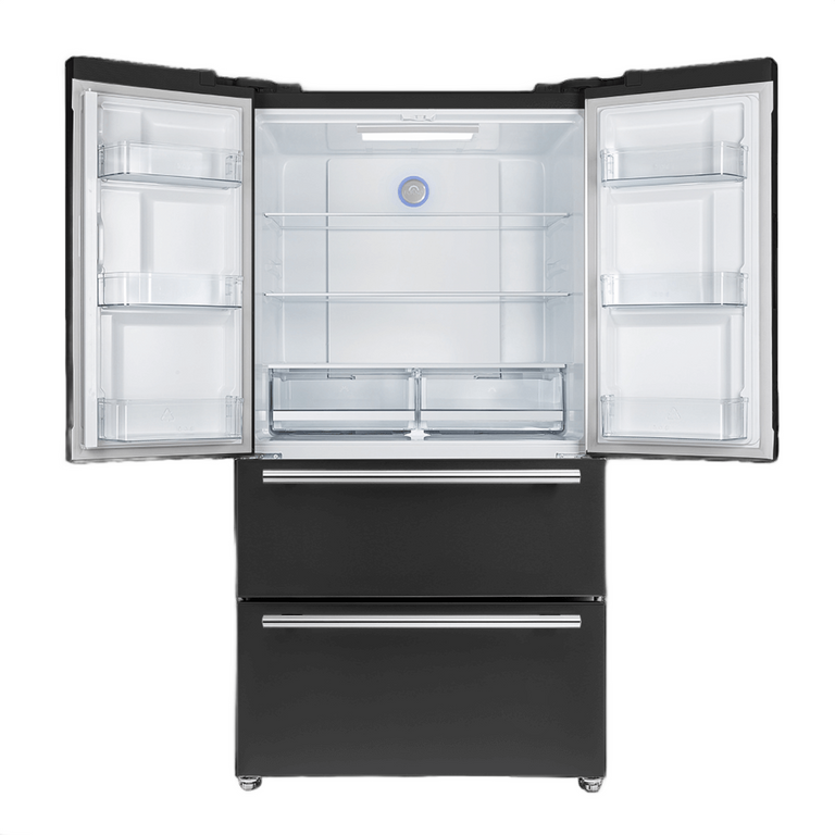 FORNO Espresso Package - 30" Electric Range, Range Hood and Refrigerator in Black with Stainless Steel Handles