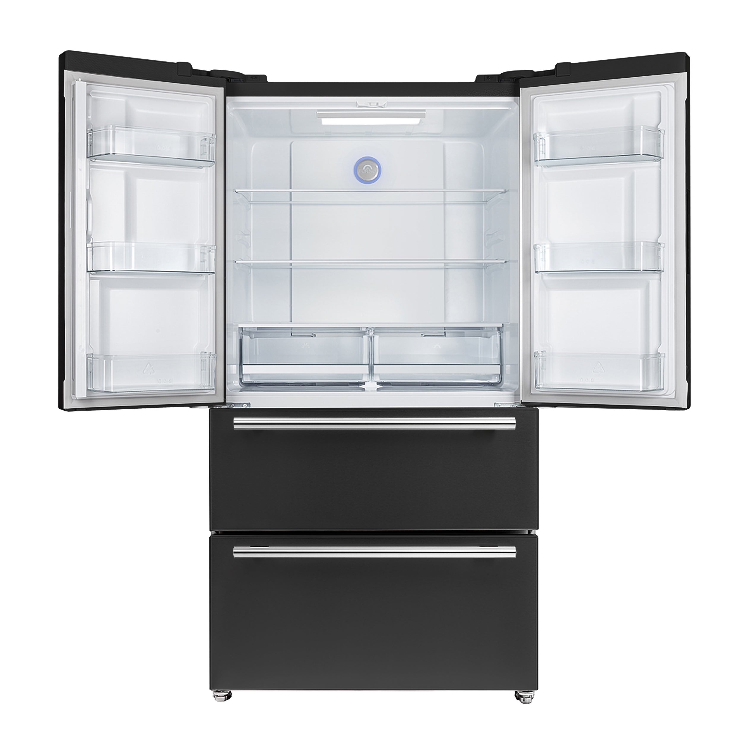 Forno Espresso Moena 36-Inch Counter-Depth French Door Refrigerator, 19.2 Cu. Ft., Black, with Ice Maker and Stainless Steel Handles (FFRBI1820-36BLK)