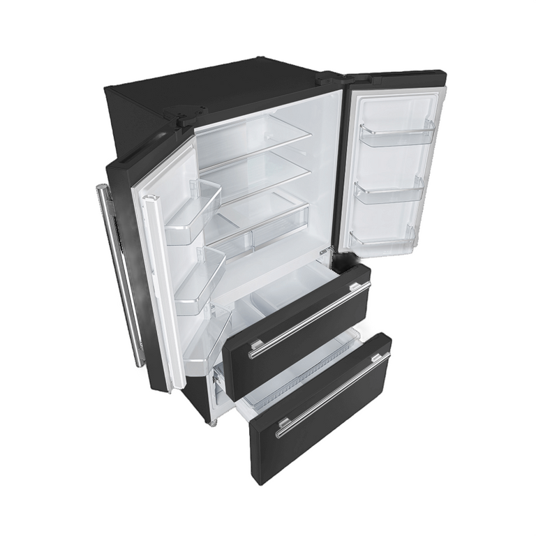 FORNO Espresso Package - 30" Electric Range and Refrigerator in Black with Stainless Steel Handles