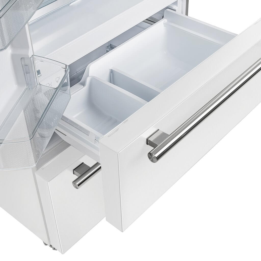 Forno Espresso Moena 36 in Counter-Depth French Door Refrigerator, 19.2 cu ft, White, with Ice Maker and Stainless Steel Handles (FFRBI1820-36WHT)
