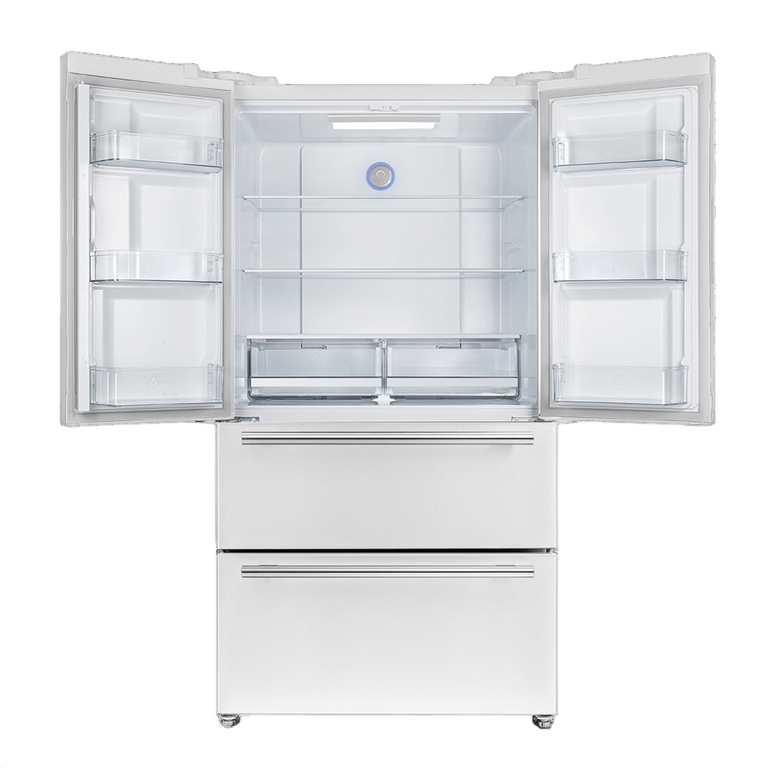 Forno Moena 36-Inch Counter-Depth Refrigerator with Ice Maker, 19.2 Cu. Ft., White with Antique Brass Handles (FFRBI1820-36WHT)