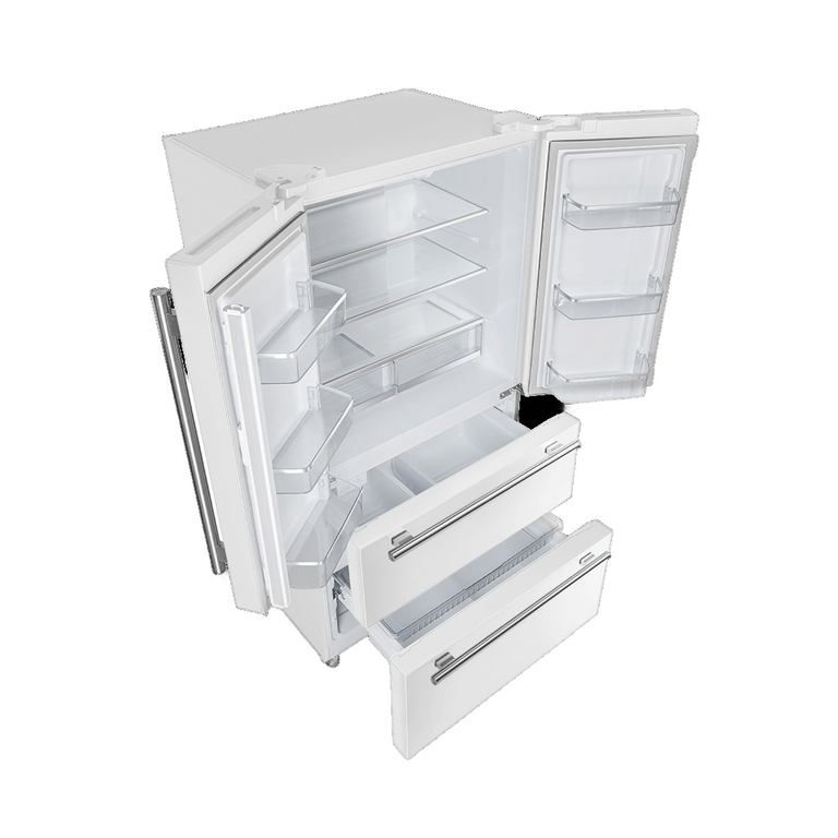 Forno Moena 36-Inch Counter-Depth Refrigerator with Ice Maker, 19.2 Cu. Ft., White with Antique Brass Handles (FFRBI1820-36WHT)