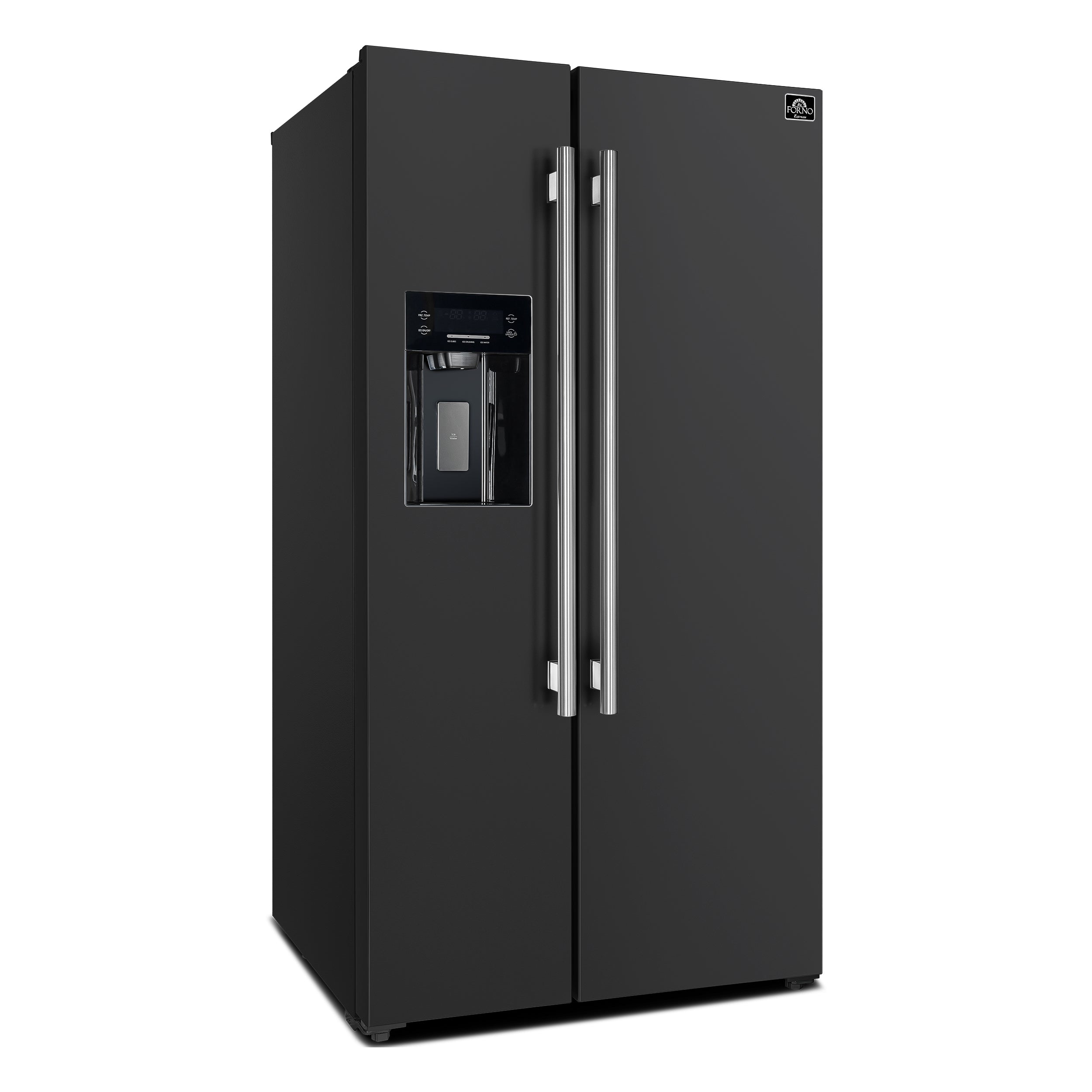 Forno Salerno 36-Inch Side-by-Side Refrigerator, 20 cu. ft., Water & Ice Dispenser, Black with Stainless Steel Handles, FFRBI1844-36BLK