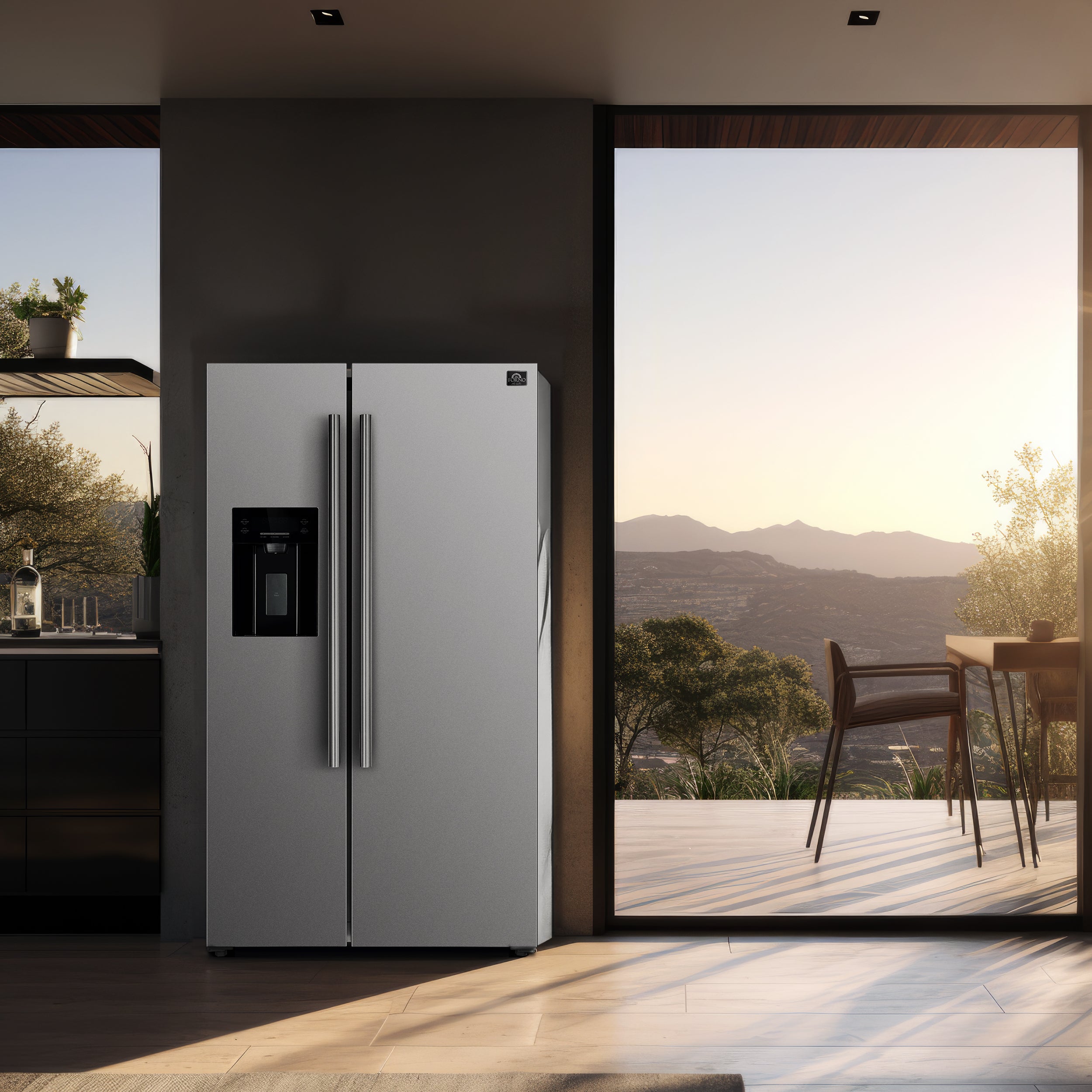 Forno Salerno 36-Inch Built-In Side-by-Side Refrigerator, 20 Cu. Ft., Water and Ice Dispenser, Model FFRBI1844-36SB