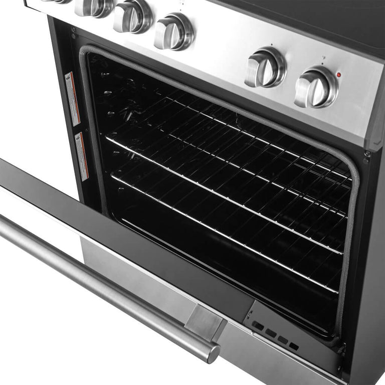 FORNO Espresso Package - 30" Electric Range, Range Hood and Refrigerator in Stainless Steel