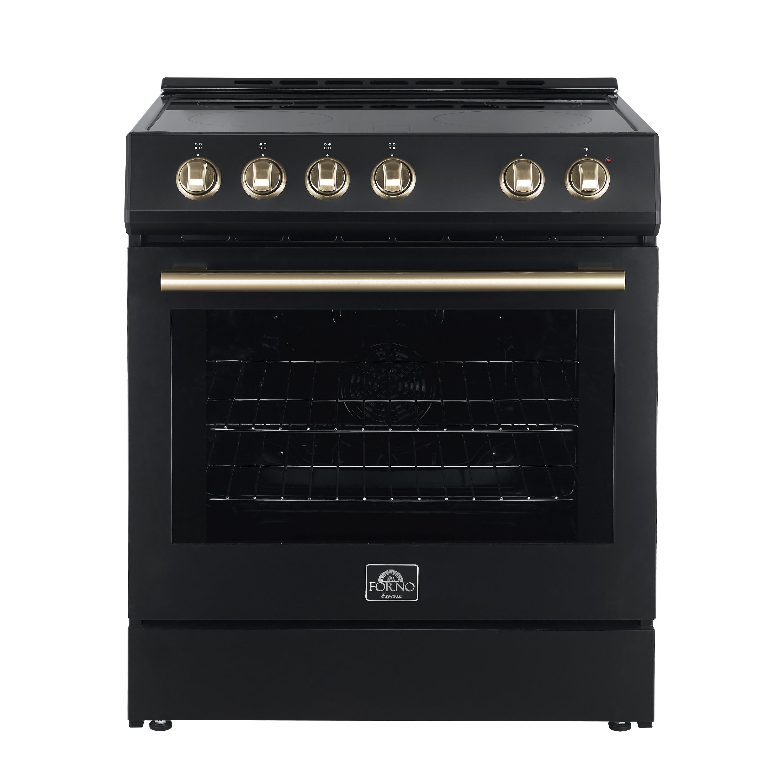 Forno Espresso Leonardo 30 in. 5.0 cu. ft. Freestanding Electric Range in Black with Antique Brass Handles (Model FFSEL6012-30BLK)