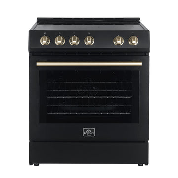 Forno Espresso Leonardo 30 in. 5.0 cu. ft. Freestanding Electric Range in Black with Antique Brass Handles (Model FFSEL6012-30BLK)