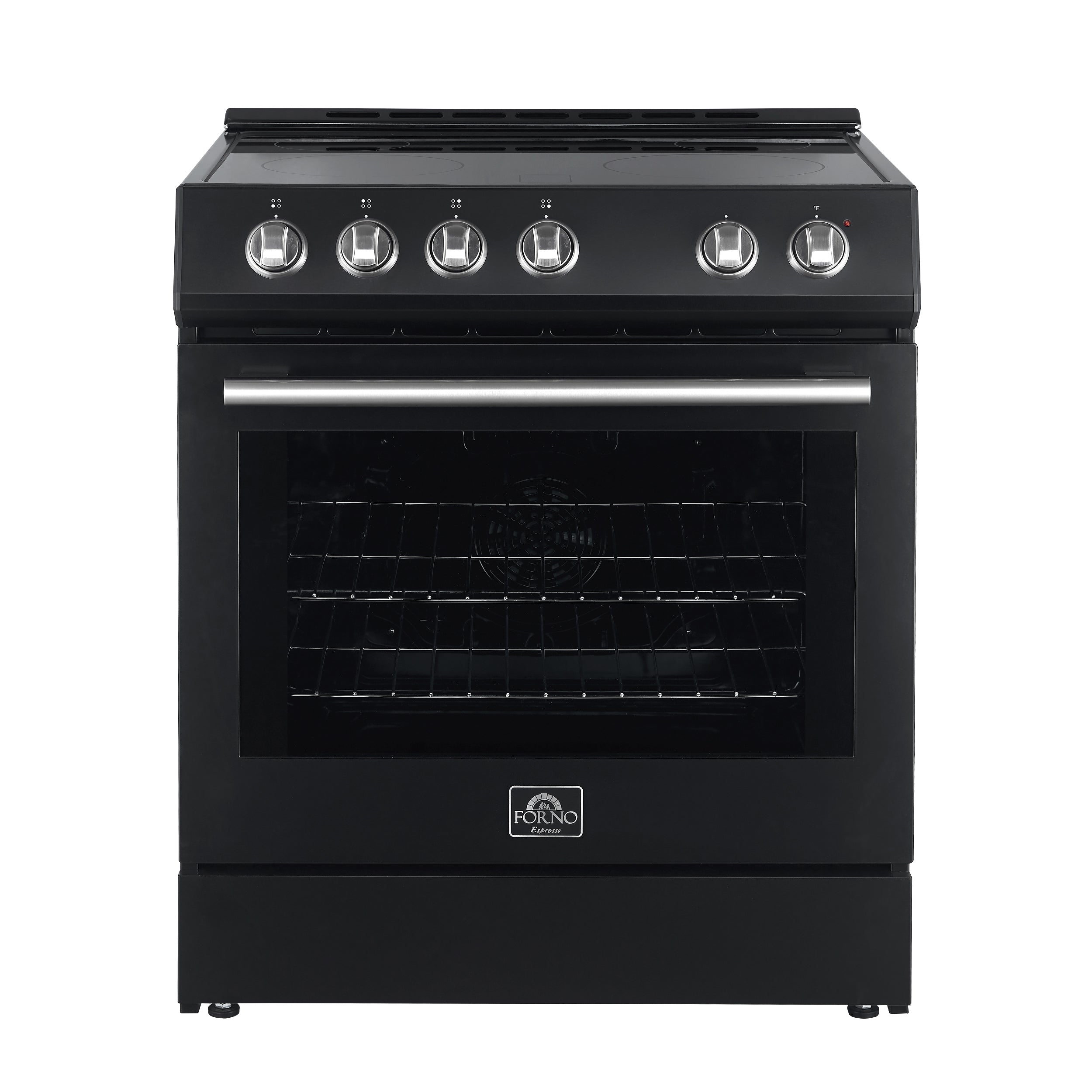 Forno Leonardo Espresso 30-Inch Freestanding Electric Range, 5.0 cu. ft., Black with Stainless Steel Handles (Model FFSEL6012-30BLK)