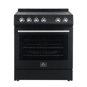 Forno Leonardo Espresso 30-Inch Freestanding Electric Range, 5.0 cu. ft., Black with Stainless Steel Handles (Model FFSEL6012-30BLK)