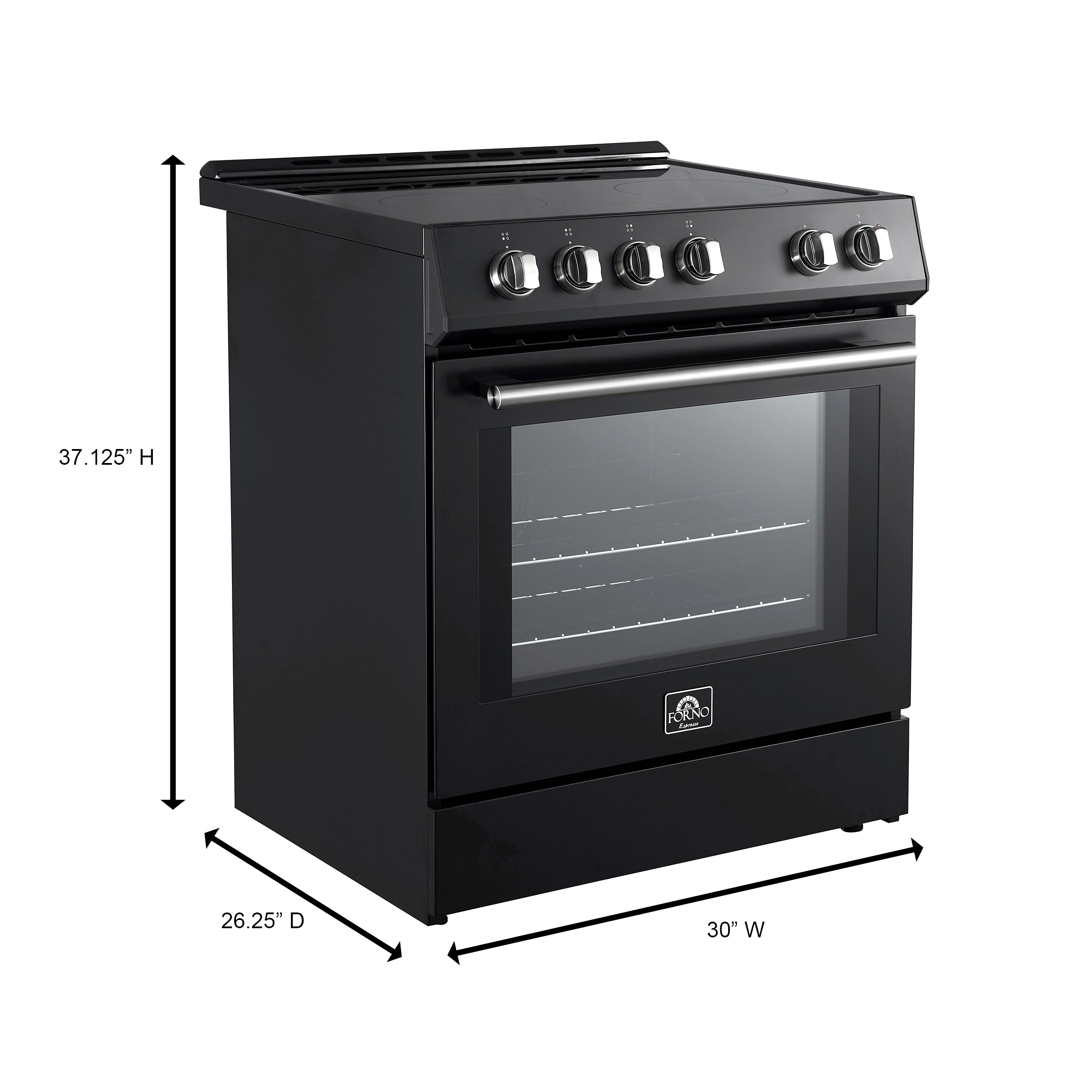 Forno Espresso Leonardo 30 in. 5.0 cu. ft. Freestanding Electric Range in Black with Antique Brass Handles (Model FFSEL6012-30BLK)