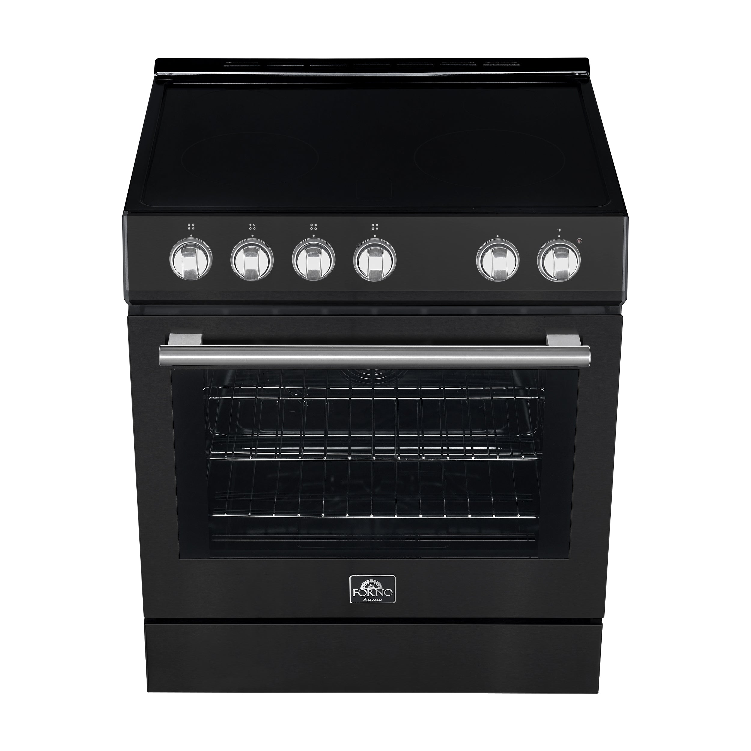 Forno Leonardo Espresso 30-Inch Freestanding Electric Range, 5.0 cu. ft., Black with Stainless Steel Handles (Model FFSEL6012-30BLK)