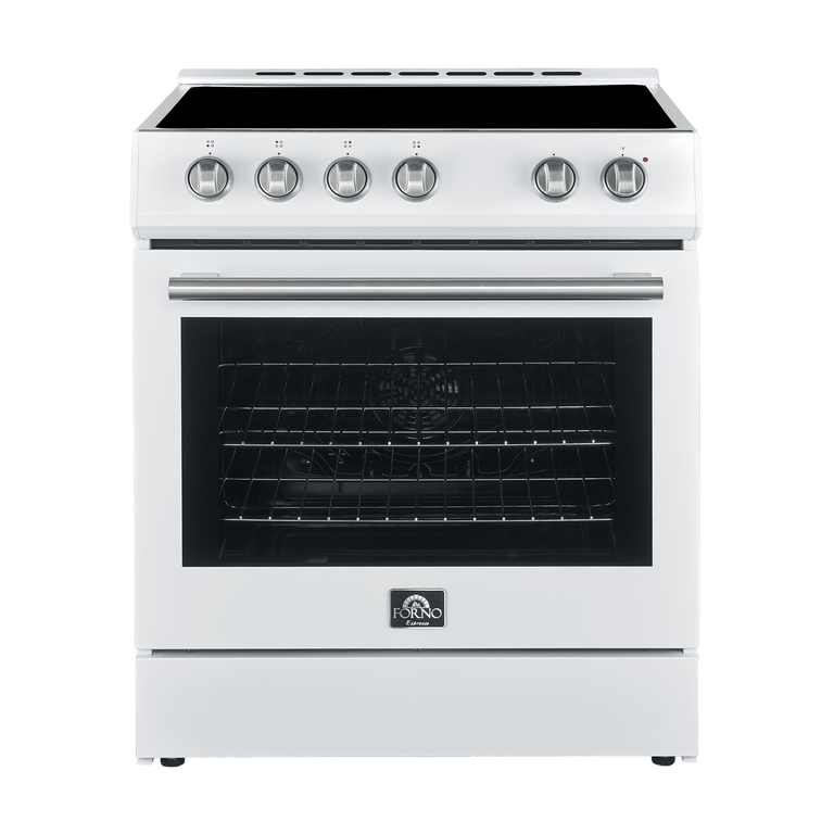 FORNO Espresso Package - 30" Electric Range, Refrigerator and Dishwasher in White with Stainless Steel Handles