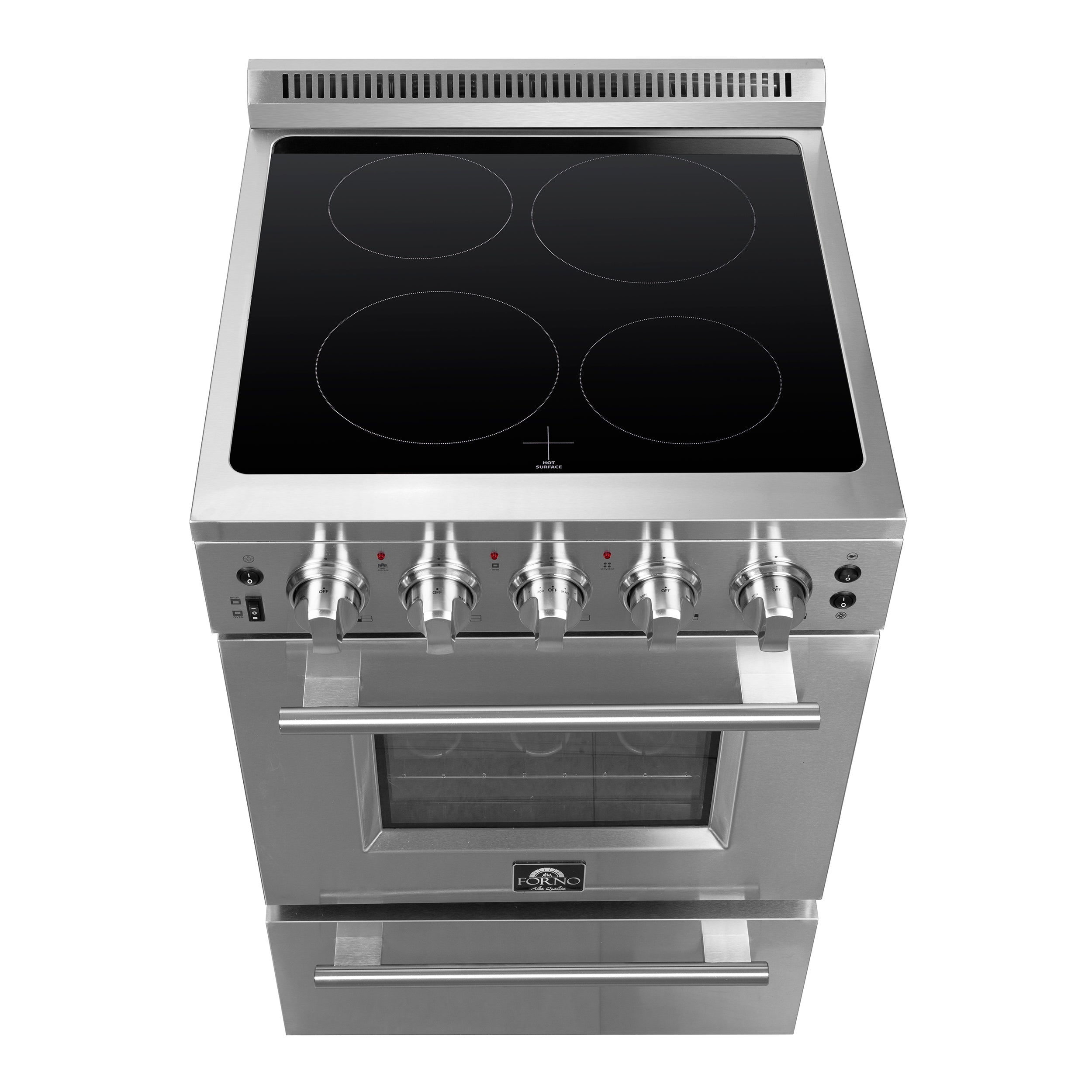 FORNO Loiano 24 in. 2.3 cu. ft. Freestanding Electric Range with 4 Radiant Elements, Storage Drawer, Air Fryer Kit, Stainless Steel (FFSEL6069-24)