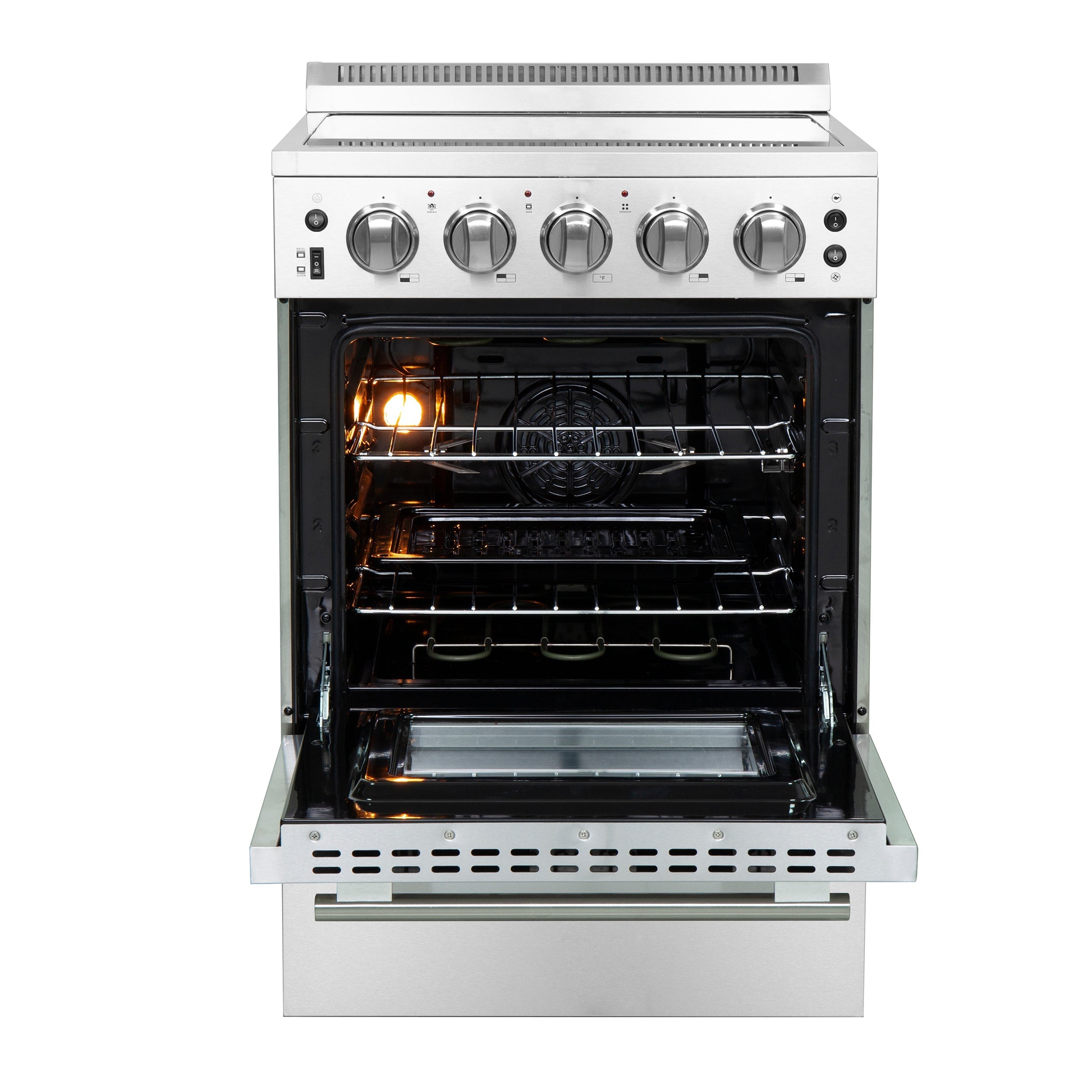 FORNO Loiano 24 in. 2.3 cu. ft. Freestanding Electric Range with 4 Radiant Elements, Storage Drawer, Air Fryer Kit, Stainless Steel (FFSEL6069-24)