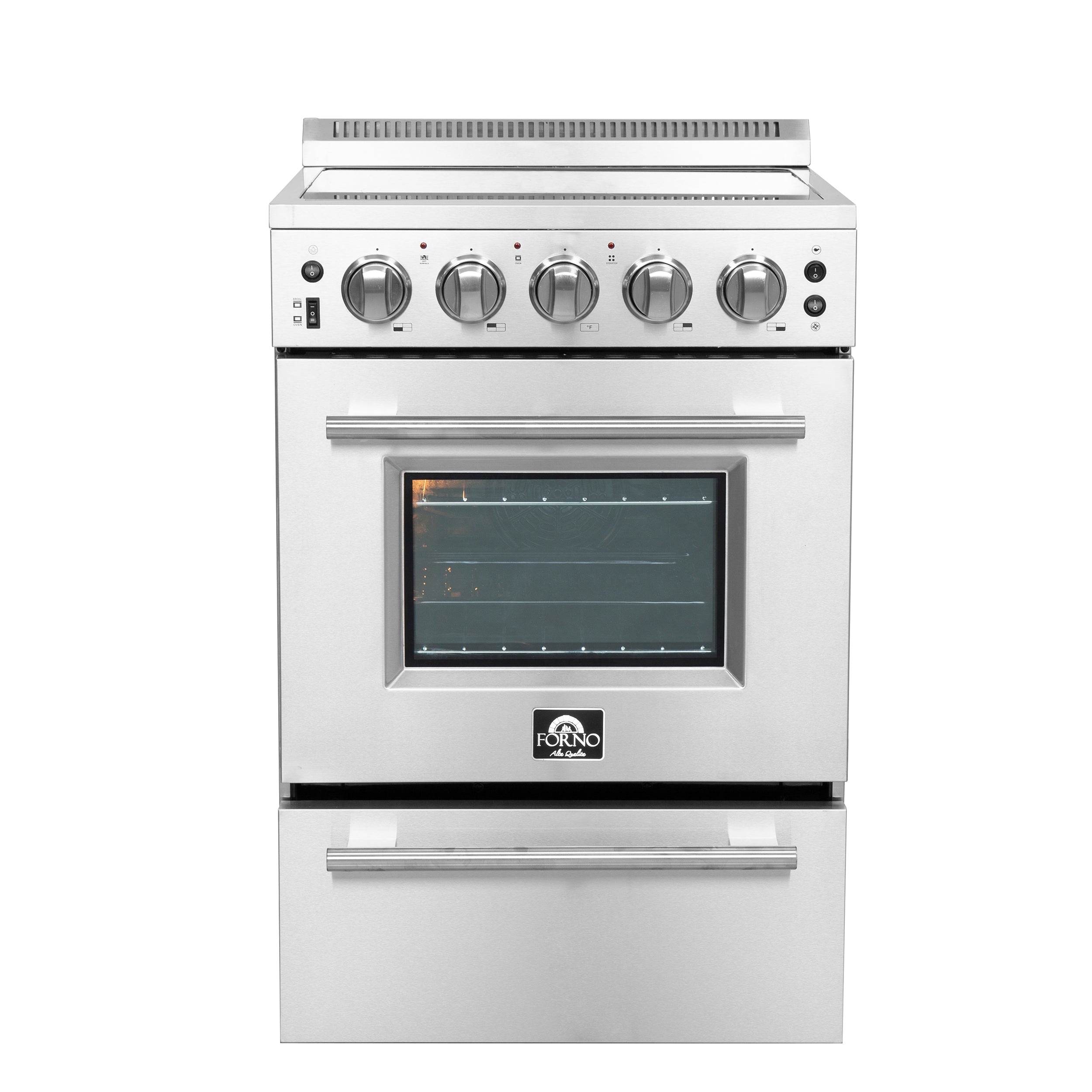 FORNO Loiano 24 in. 2.3 cu. ft. Freestanding Electric Range with 4 Radiant Elements, Storage Drawer, Air Fryer Kit, Stainless Steel (FFSEL6069-24)