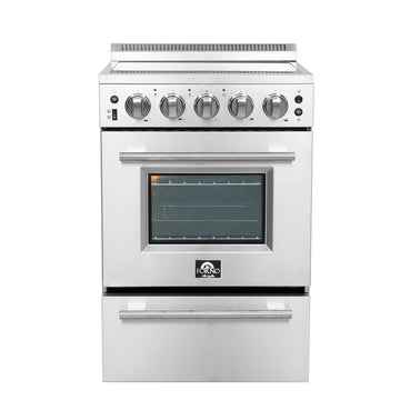 FORNO Loiano 24 in. 2.3 cu. ft. Freestanding Electric Range with 4 Radiant Elements, Storage Drawer, Air Fryer Kit, Stainless Steel (FFSEL6069-24)