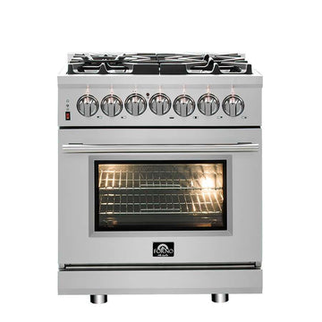 Forno Massimo 30 in. Freestanding Dual Fuel Range, 4.32 cu. ft. Oven, 5 Sealed Burners, White with Antique Brass Accents (Model FFSGS6125-30)