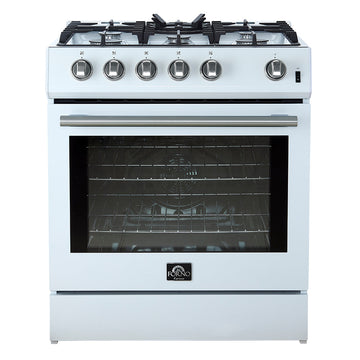 Forno Espresso Leonardo 30-Inch Freestanding Gas Range, 5.0 cu. ft., White with Stainless Steel Handles (Model FFSGS1116-30WHT)