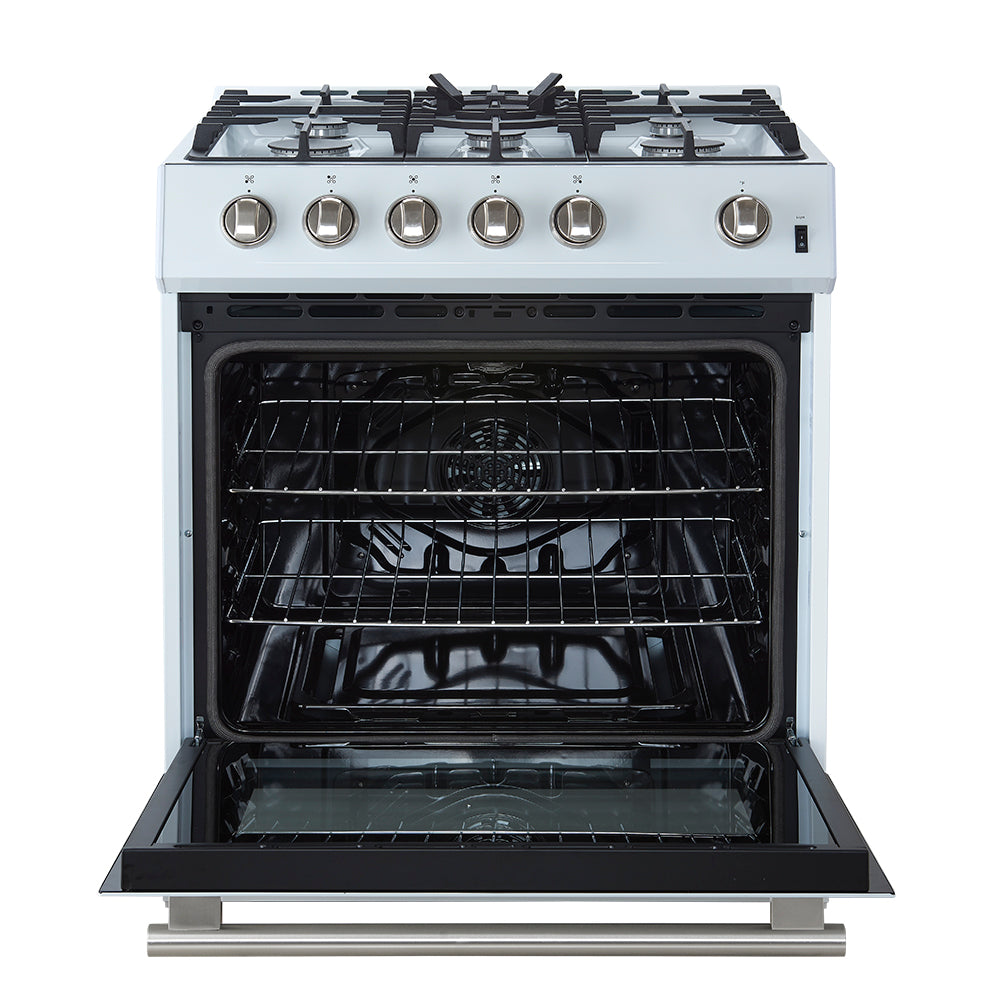 Forno Espresso Leonardo 30-Inch Freestanding Gas Range, 5.0 cu. ft., White with Stainless Steel Handles (Model FFSGS1116-30WHT)