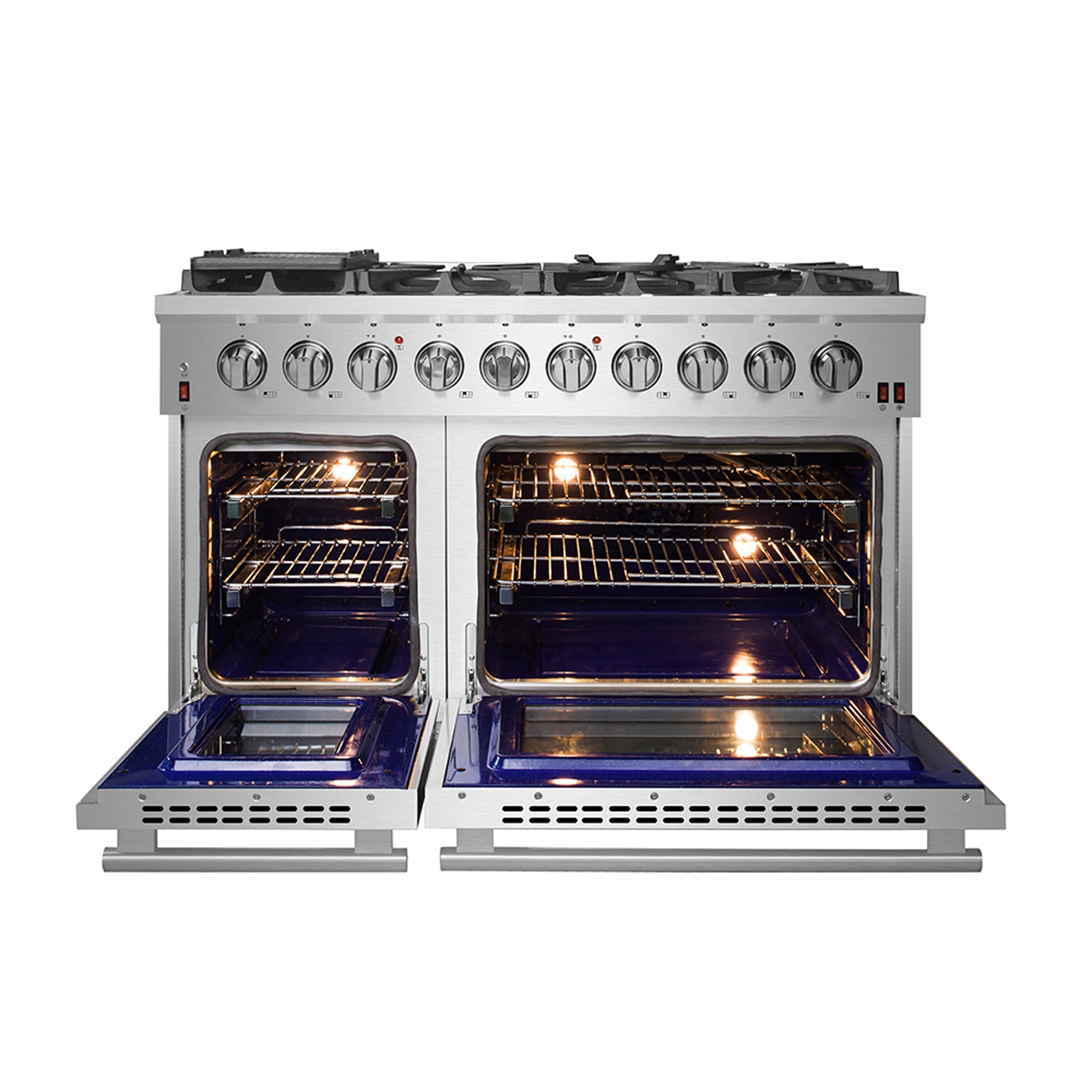 FORNO Appliance Package - 48" Gas Range, Range Hood, 36" Refrigerator, Dishwasher, Microwave Drawer, Wine Cooler, AP-FFSGS6239-48-5