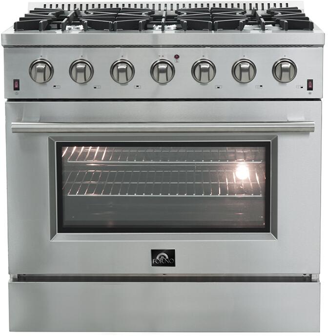 FORNO Appliance Package - 36 Inch Gas Range, Wall Mount Range Hood, Microwave Drawer, Dishwasher, AP-FFSGS6244-36-W-6