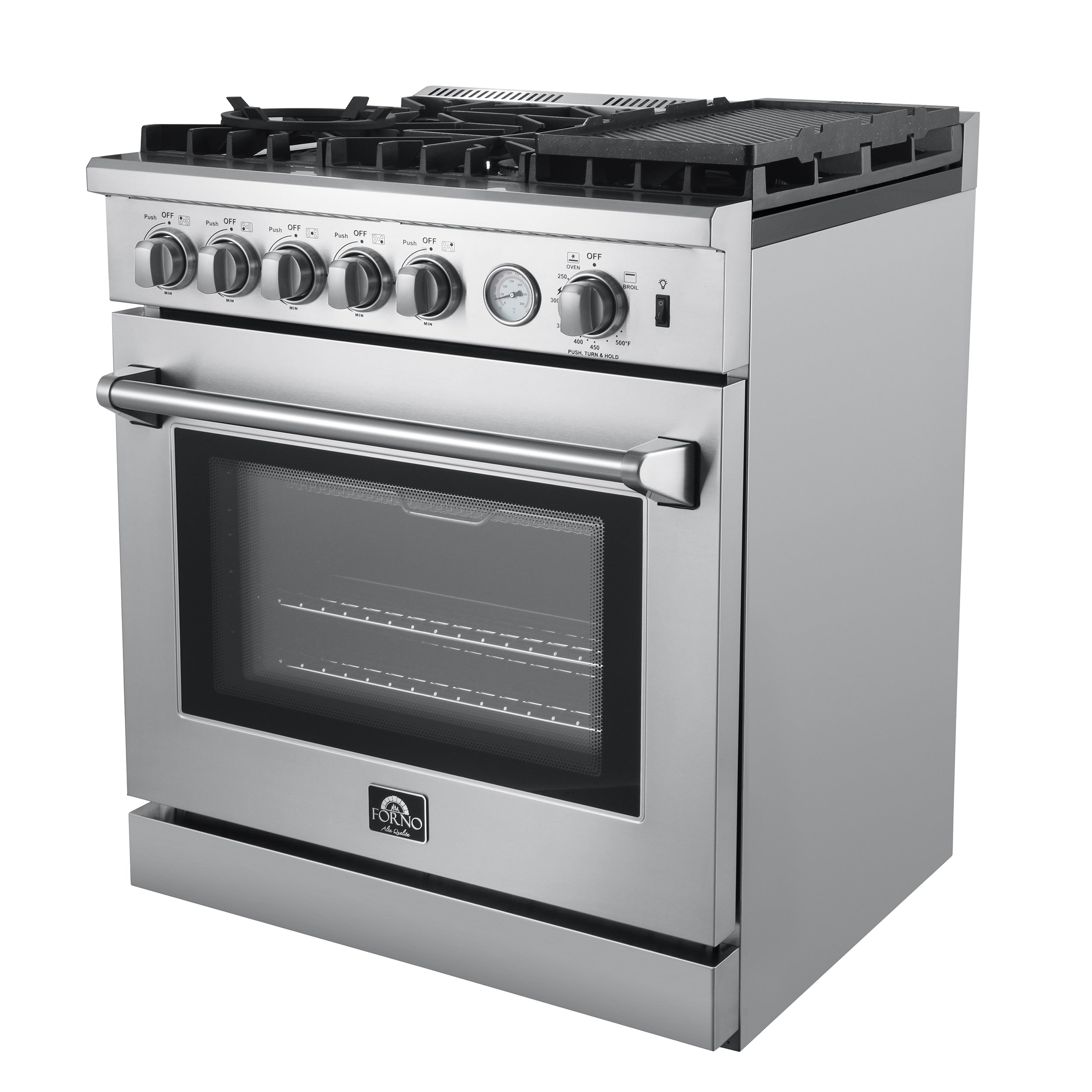 Forno Lazio 30 in. 4.3 cu. ft. Freestanding Gas Range with 5 Sealed Burners, Air Fry Function, Griddle, Stainless Steel (Model FFSGS6276-30)