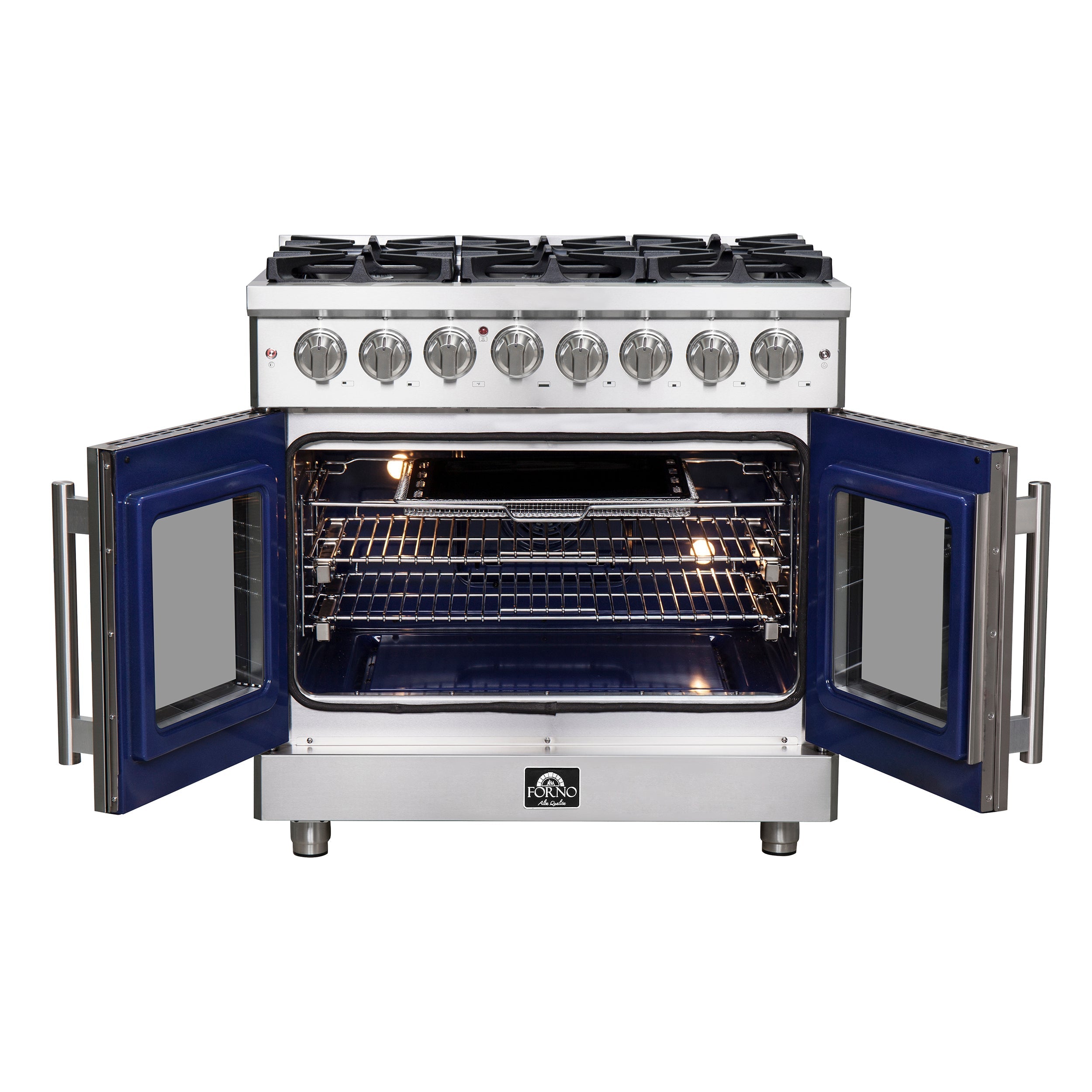 Forno Massimo 36 in. Freestanding French Door Dual Fuel Range with 6 Burners, 5.36 cu. ft. Oven (FFSGS6325-36)