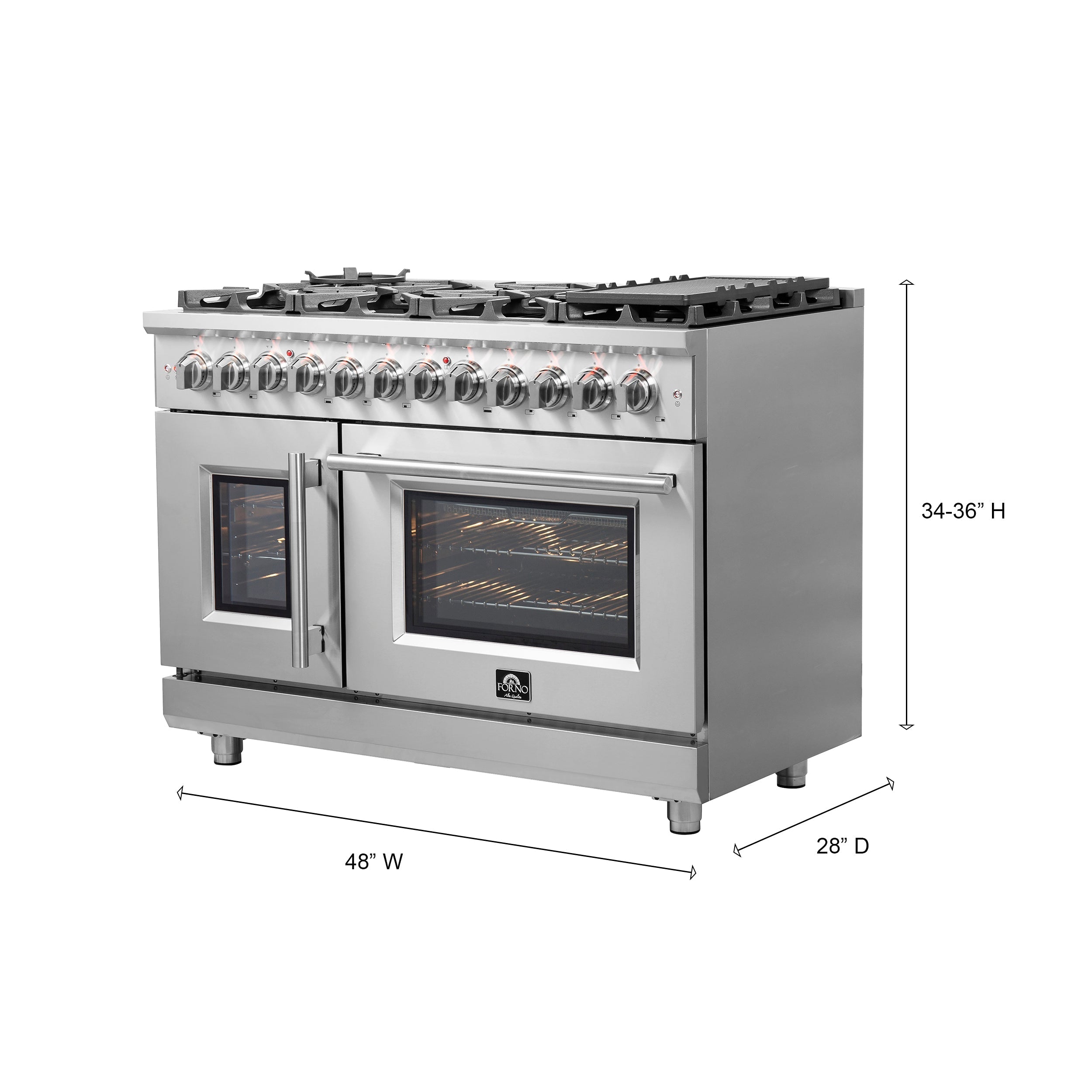FORNO Massimo 48 in. Freestanding French Door Dual Fuel Range with 8 Sealed Burners (FFSGS6325-48)