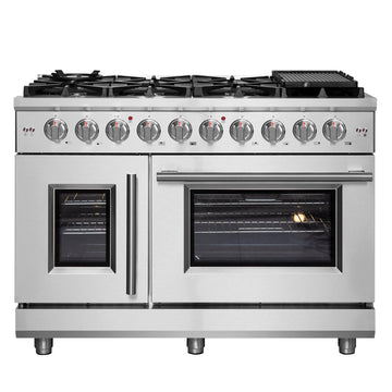 FORNO Massimo 48 in. Freestanding French Door Gas Range, 6.58 cu. ft. Oven, 8 Burners (Model FFSGS6439-48)